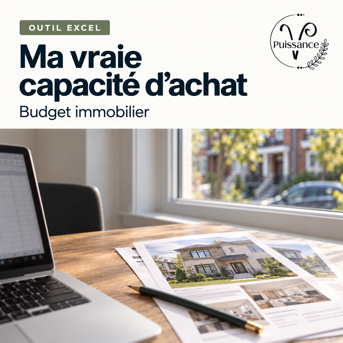 Ma vraie capacité d’achat — Simulateur Excel immobilier — visuel de présentation Puissance V