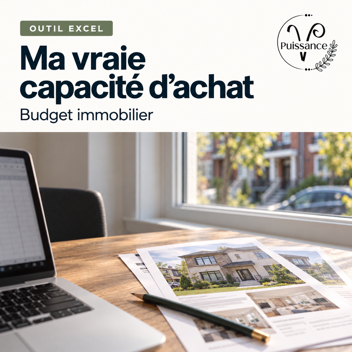 Ma vraie capacité d’achat — Simulateur Excel immobilier — visuel de présentation Puissance V