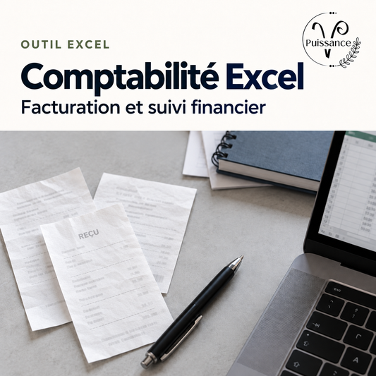 Comptabilité Excel — Facturation et suivi financier — visuel de présentation Puissance V