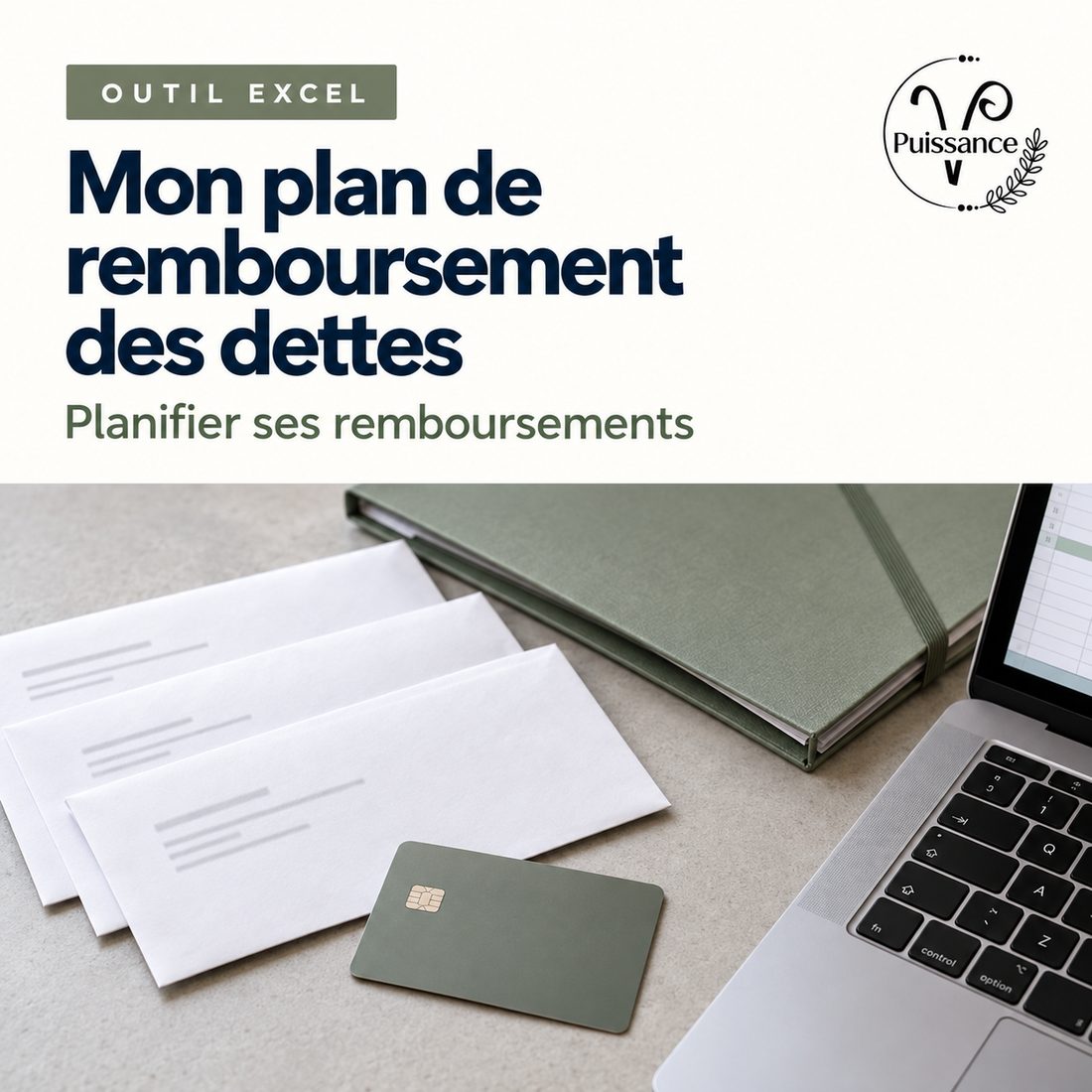Mon plan de remboursement des dettes — Excel, 2 styles inclus — visuel de présentation Puissance V