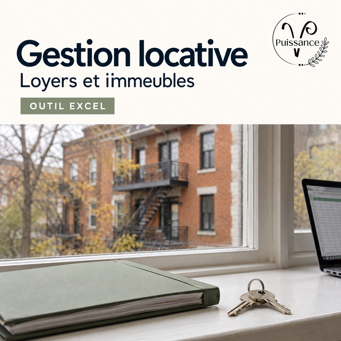 Gestion locative — Suivi des loyers et immeubles sur Excel — visuel de présentation Puissance V