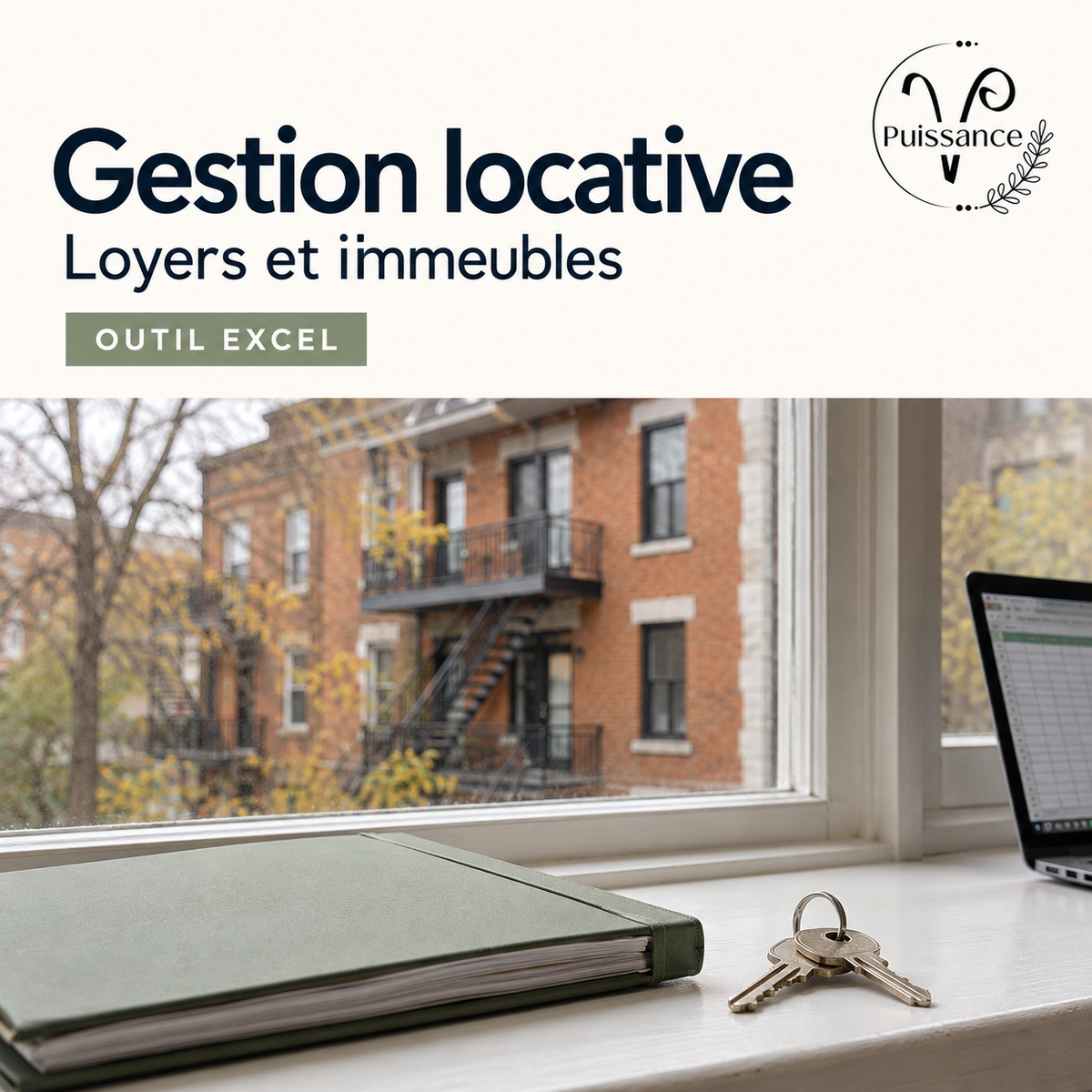 Gestion locative — Suivi des loyers et immeubles sur Excel — visuel de présentation Puissance V