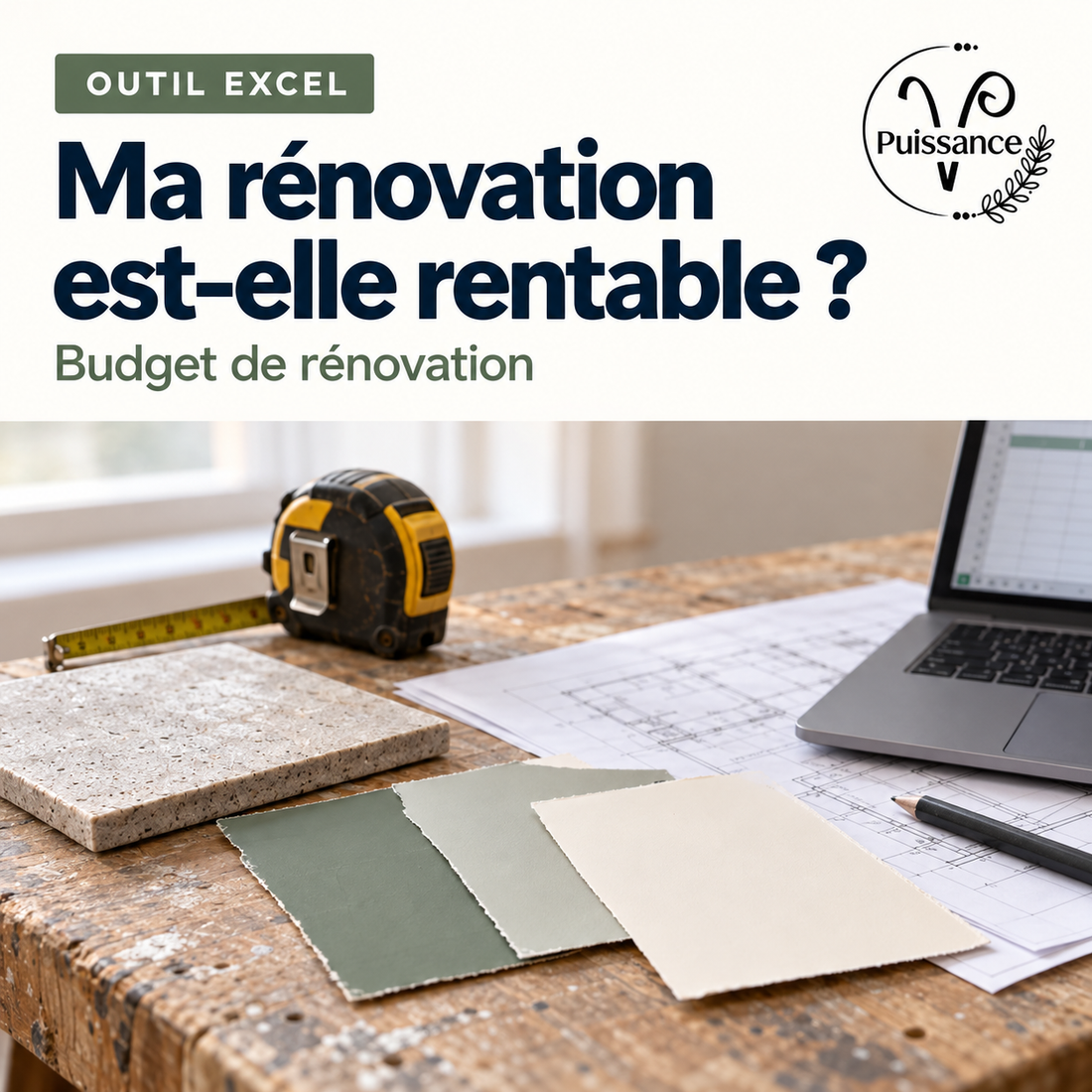 Ma rénovation est-elle rentable ? — Excel, 2 styles inclus — visuel de présentation Puissance V