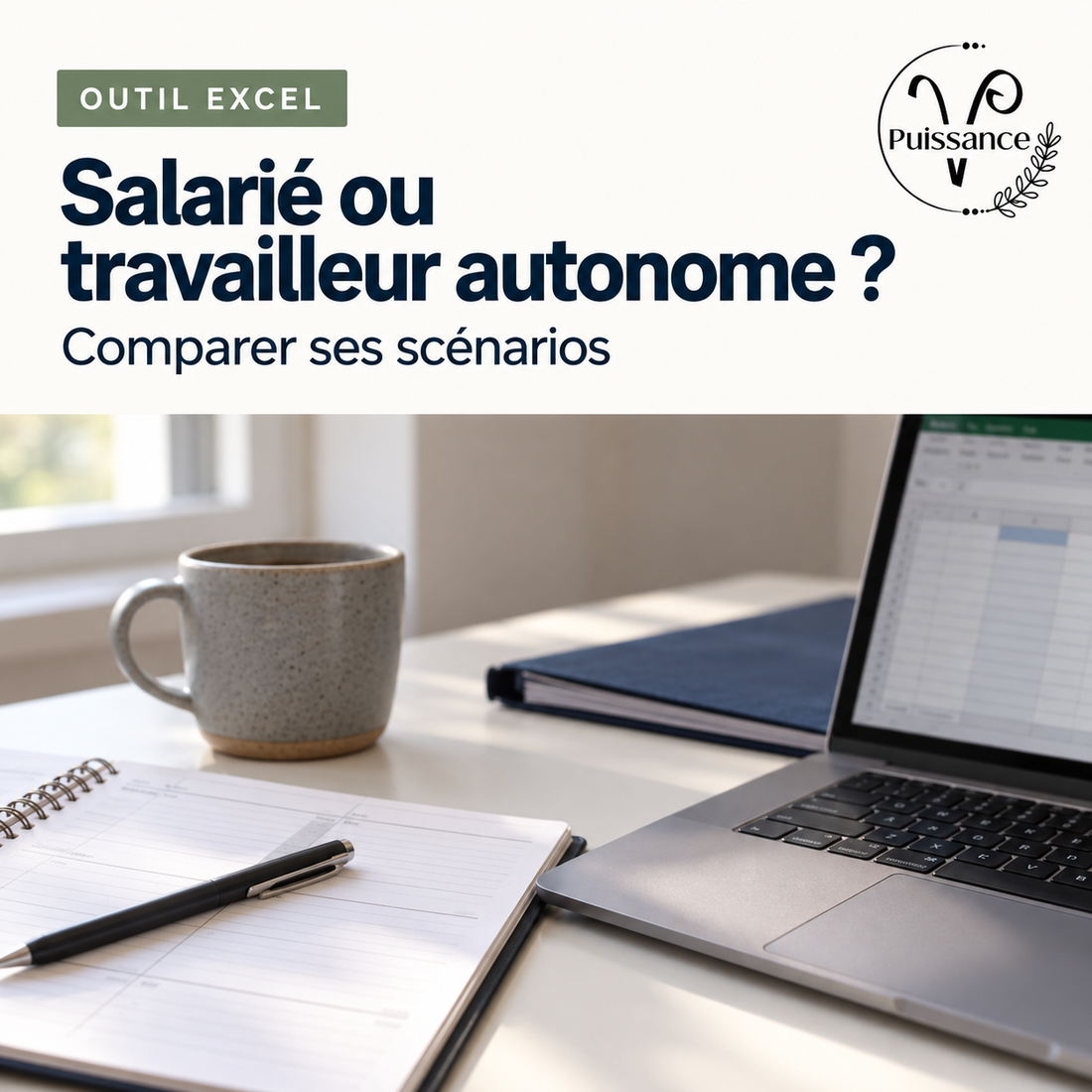 Salarié ou travailleur autonome ? — Excel, 2 styles inclus — visuel de présentation Puissance V