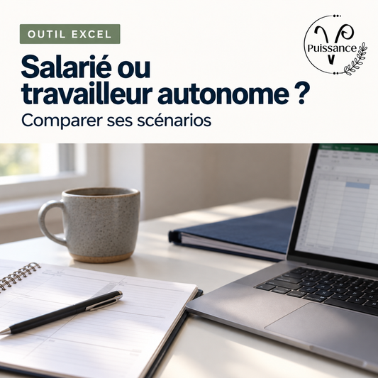 Salarié ou travailleur autonome ? — Excel, 2 styles inclus — visuel de présentation Puissance V