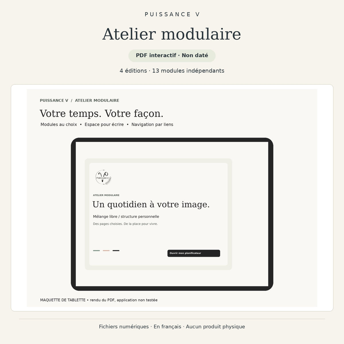 Atelier modulaire — PDF non daté, quatre éditions et treize modules indépendants.