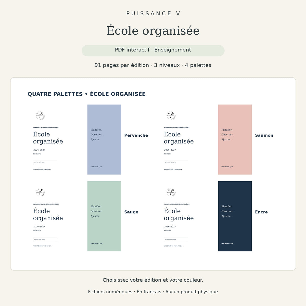 École organisée Puissance V — contenu du coffret PDF