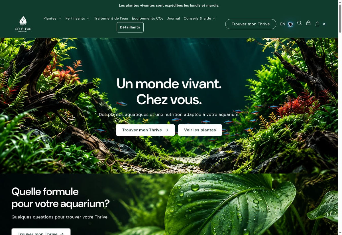 Aperçu de la refonte Shopify Sousleau : accueil immersif et navigation par catégories.