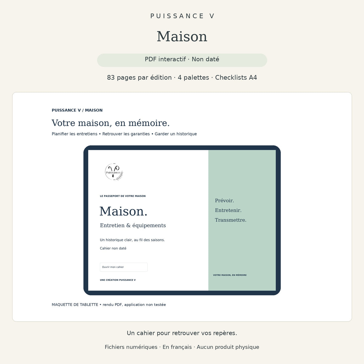 Maison Puissance V — présentation du cahier PDF